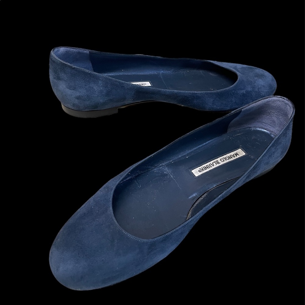 Manolo Blahnik Blue Suede Flats